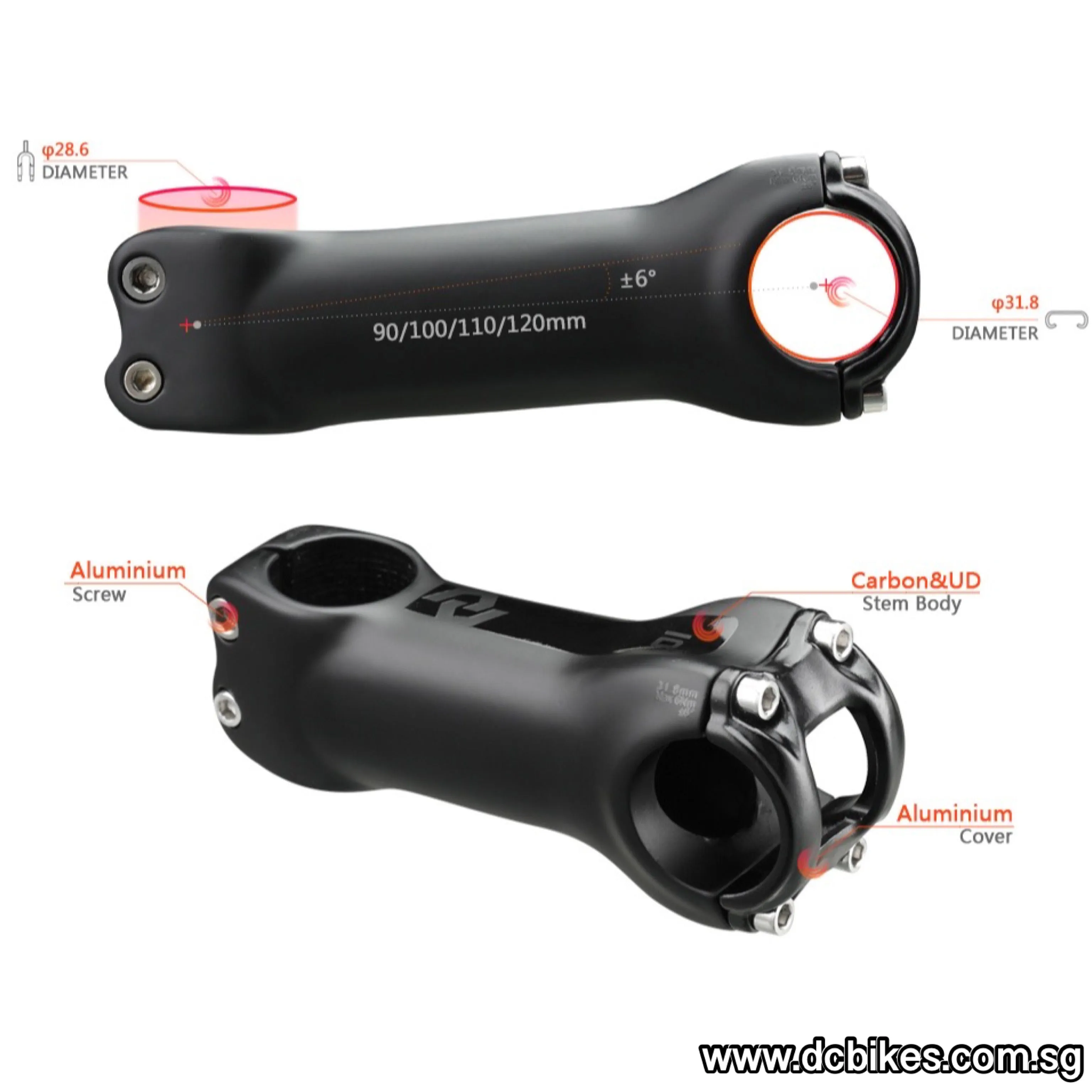 Black UD Matt Carbon Fiber Bicycle Stem 6 Degree 31.8mm