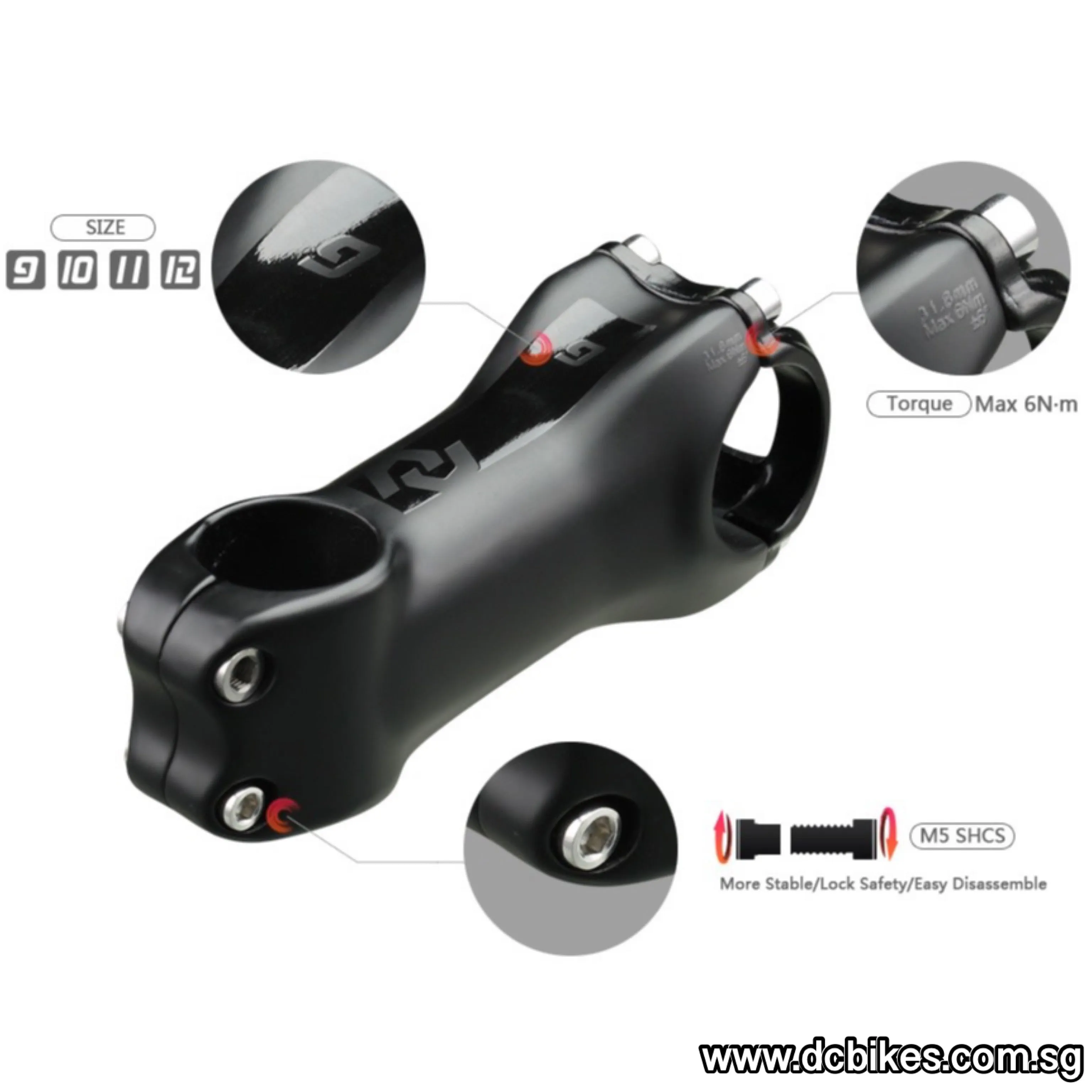 Black UD Matt Carbon Fiber Bicycle Stem 6 Degree 31.8mm