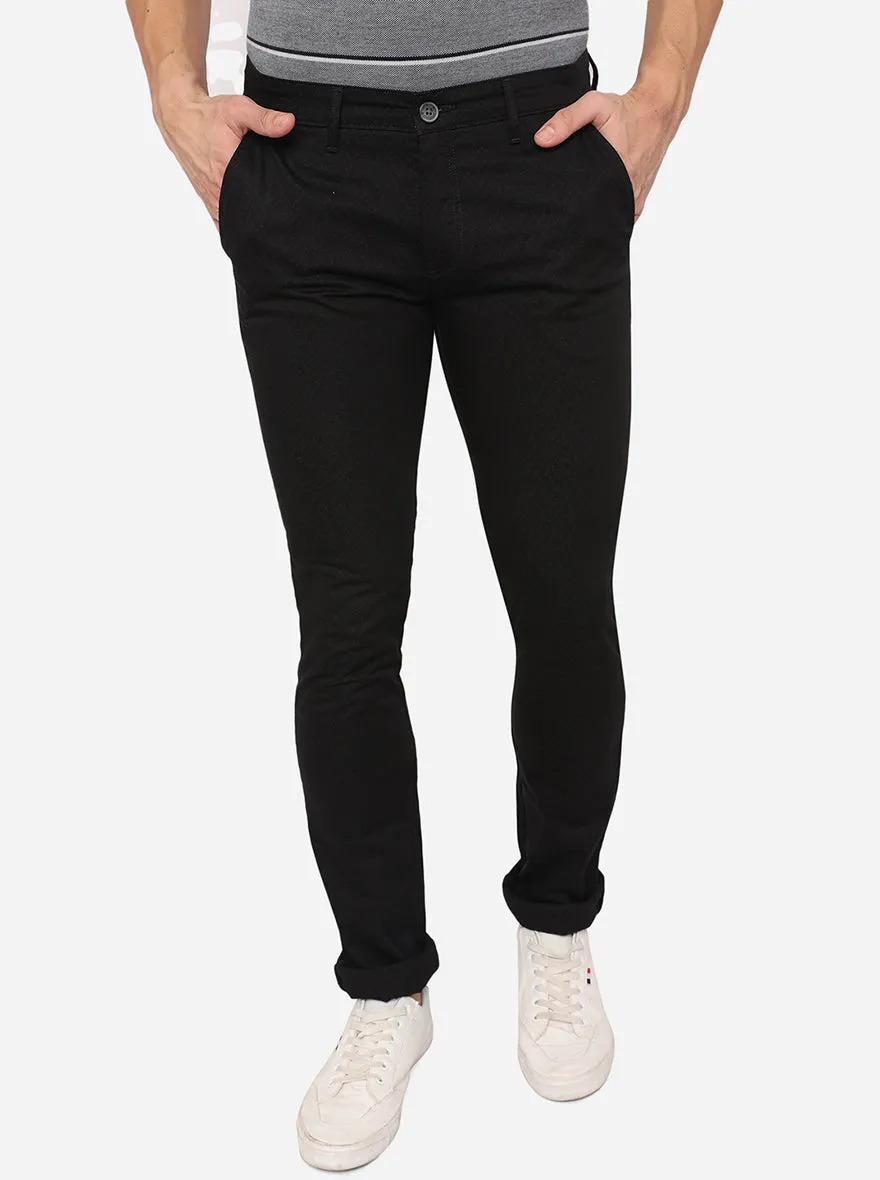 Black Washed Slim Fit Casual Trouser | Greenfibre