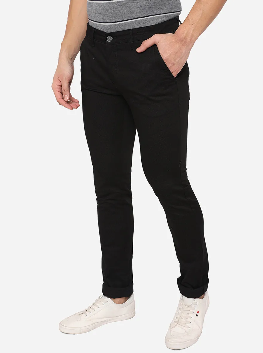 Black Washed Slim Fit Casual Trouser | Greenfibre