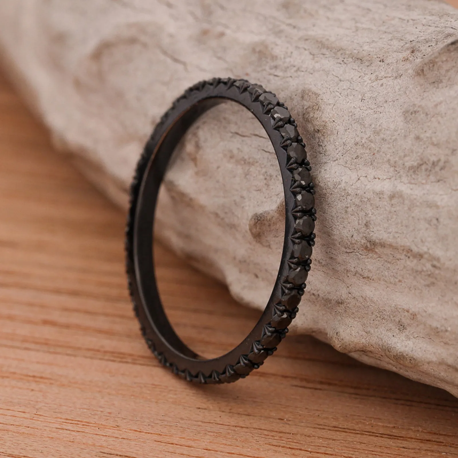 Black Zirconium with Forged Carbon Fiber and Black Diamond Pave Settings, French Cut Band