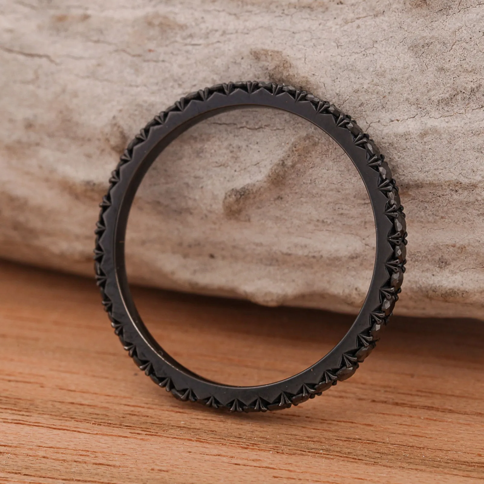 Black Zirconium with Forged Carbon Fiber and Black Diamond Pave Settings, French Cut Band