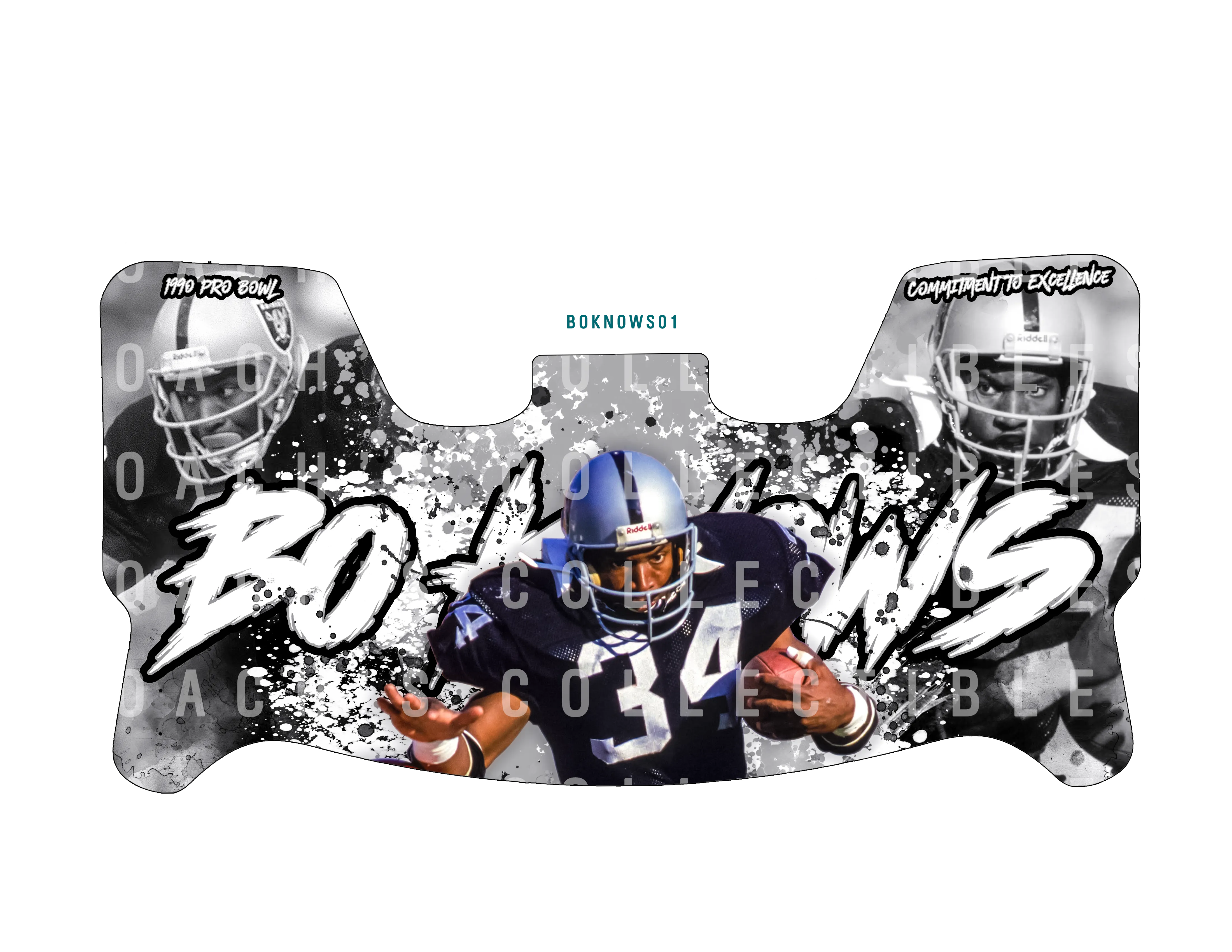 Bo Jackson Custom Visor for Any Full Size Riddell Helmet (Universal Fit)