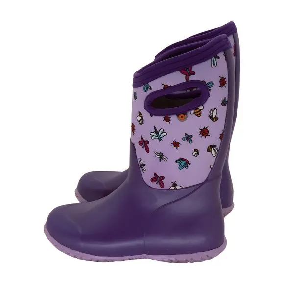 Bogs Purple &amp; Lavender Garden Bugs Durham Rain Boot Girls Shoes Size 3 Big Kid