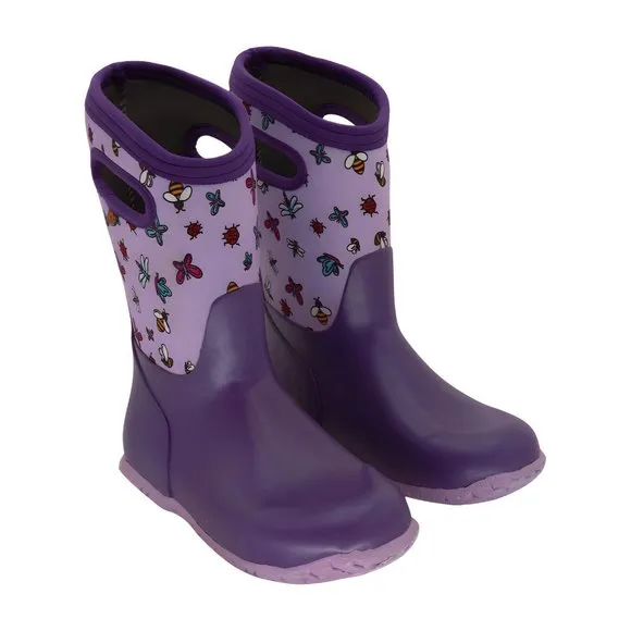 Bogs Purple &amp; Lavender Garden Bugs Durham Rain Boot Girls Shoes Size 3 Big Kid