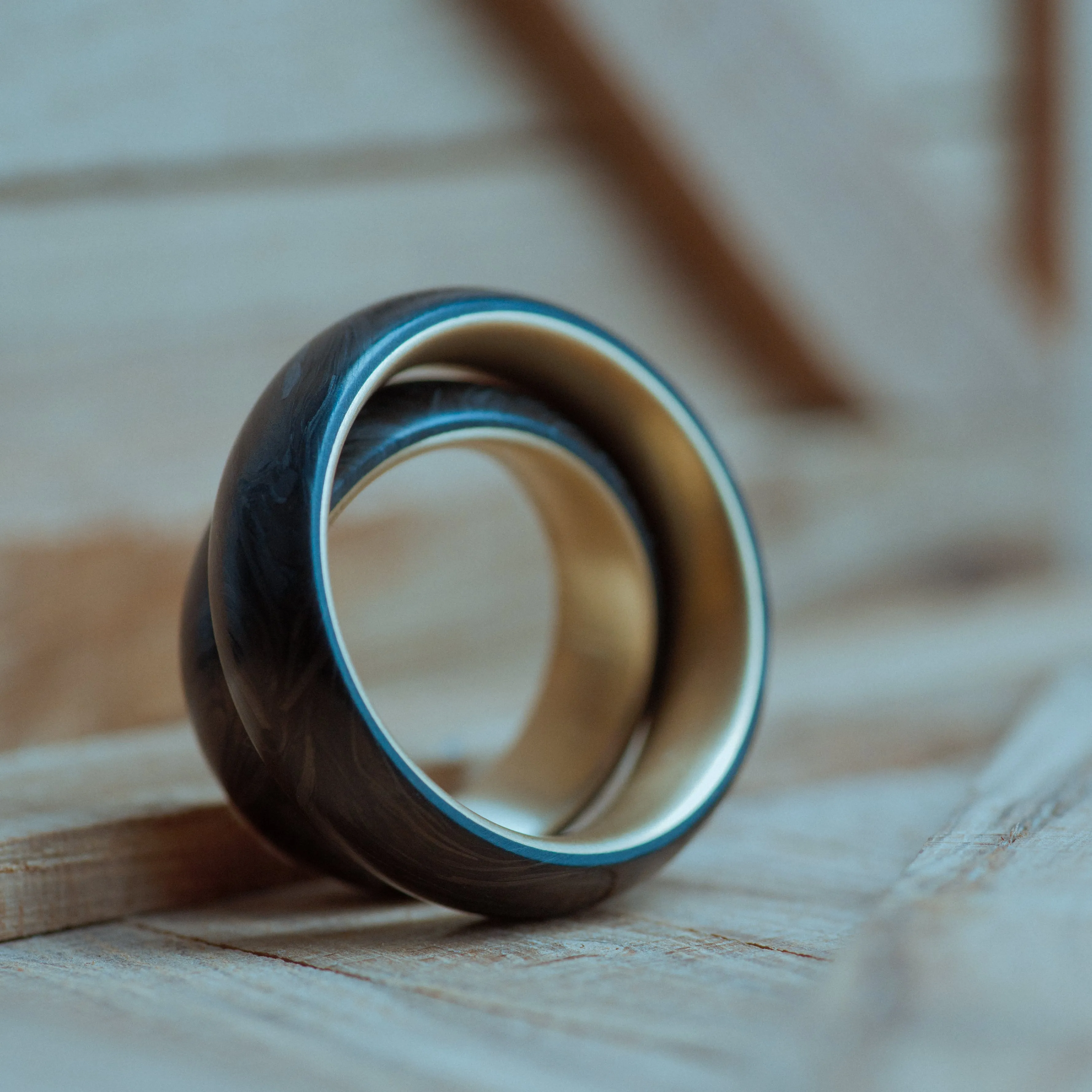 Brass  and Forged Carbon Fiber Mens Wedding Band