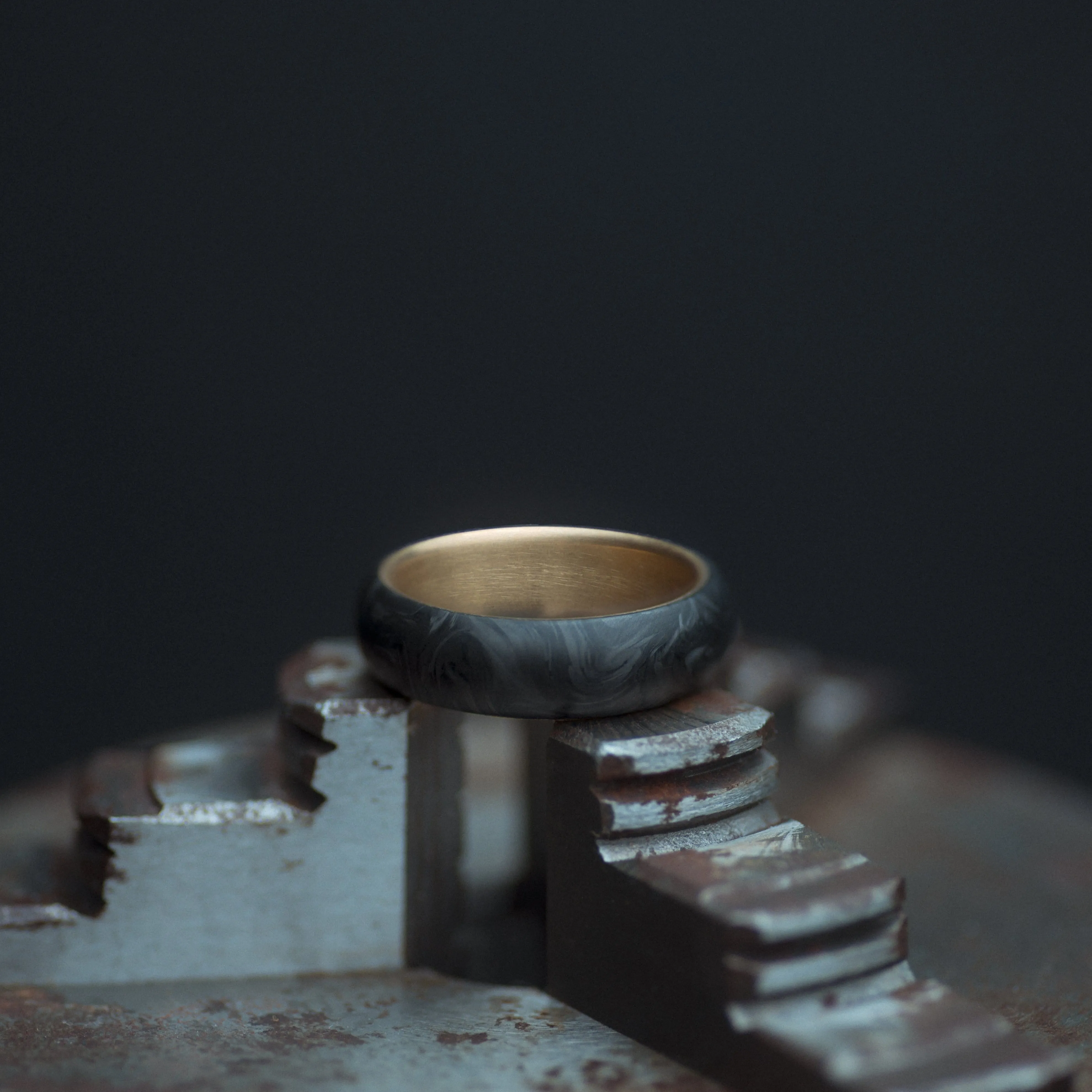 Brass  and Forged Carbon Fiber Mens Wedding Band