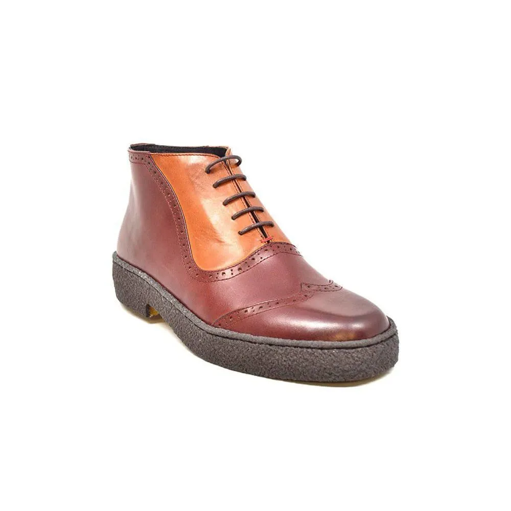 British Walkers Playboy Wingtip 6 Limited Edition Two Tone Rust and Brown Leather Ankle Boots