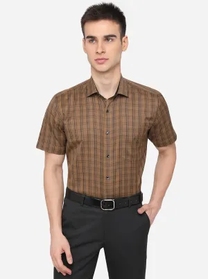 Brown Checked Regular Fit Formal Shirt | Greenfibre