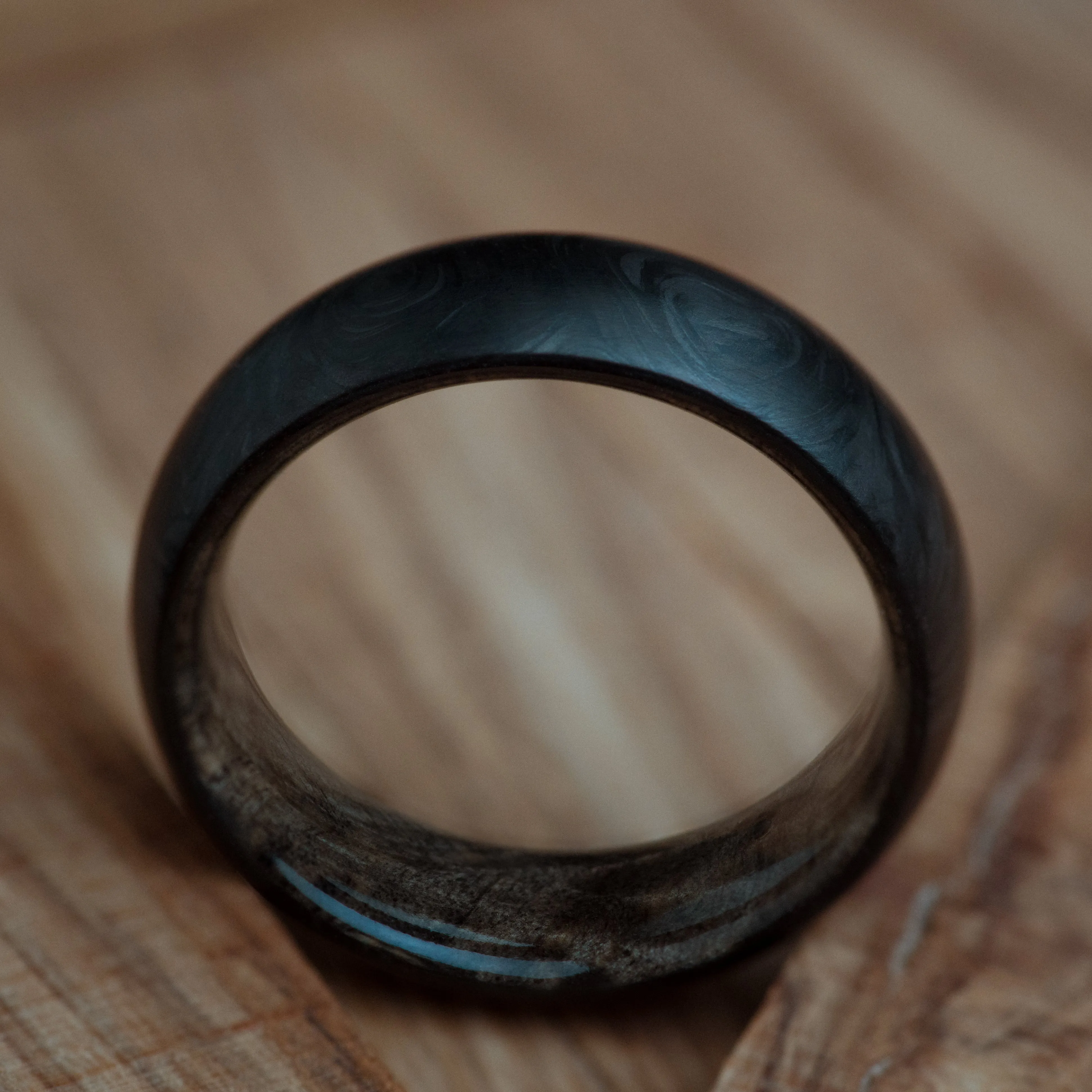 Buckeye Burl and Forged Carbon Fiber Mens Wedding Band