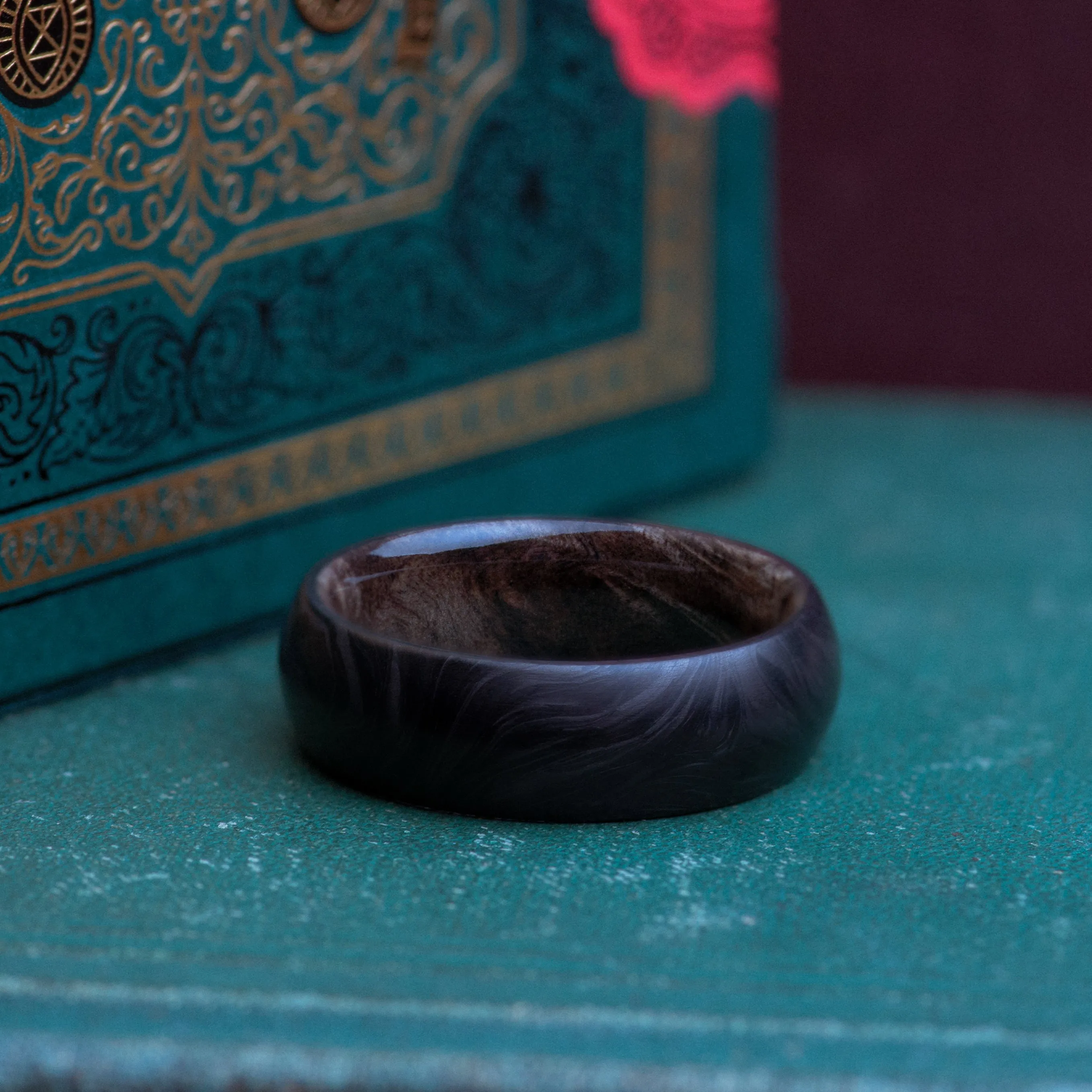 Buckeye Burl and Forged Carbon Fiber Mens Wedding Band