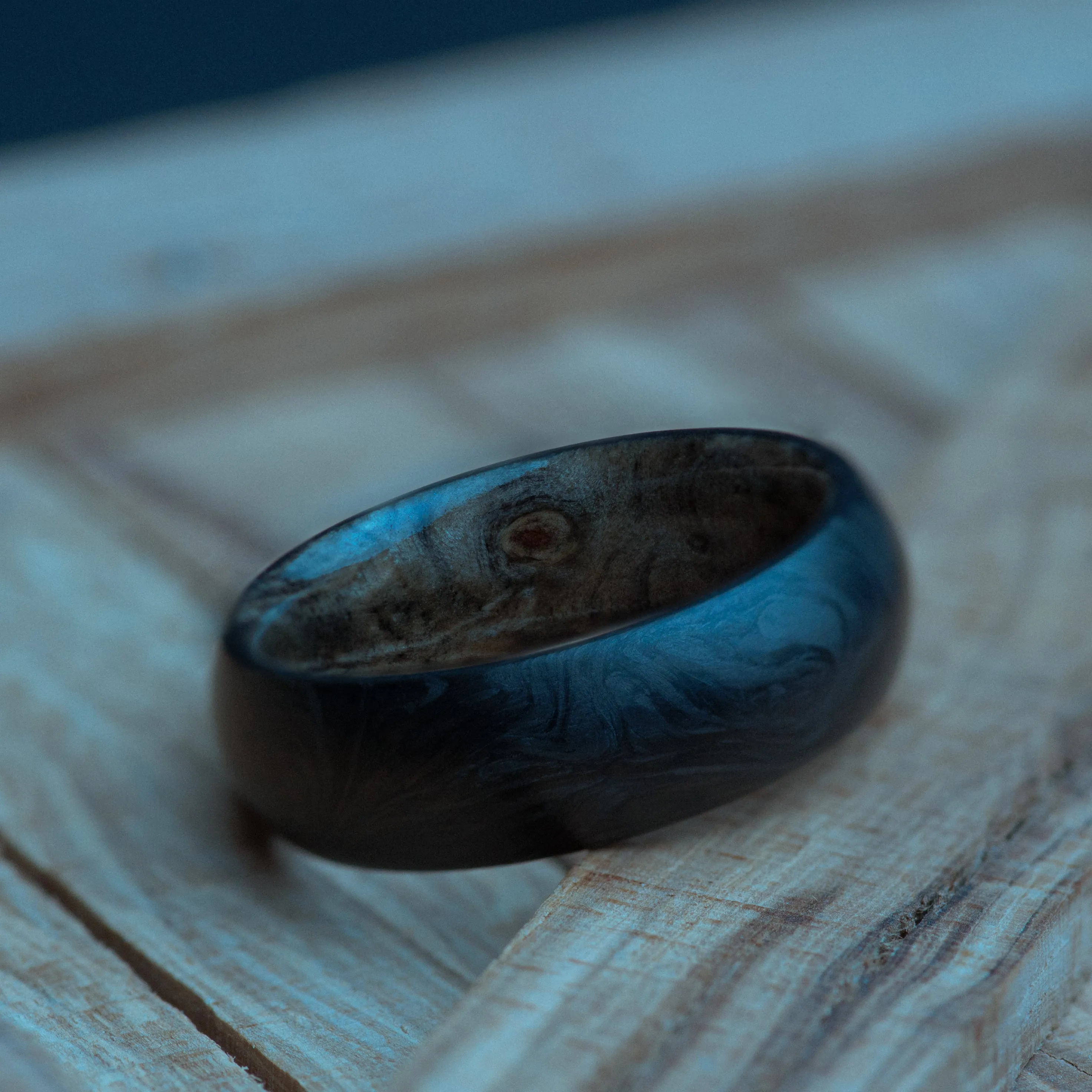 Buckeye Burl and Forged Carbon Fiber Mens Wedding Band