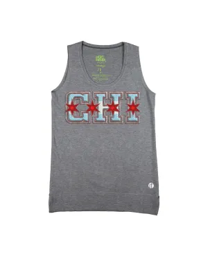 CHI Sorority Letters Heather Gray Equilibrium Tank