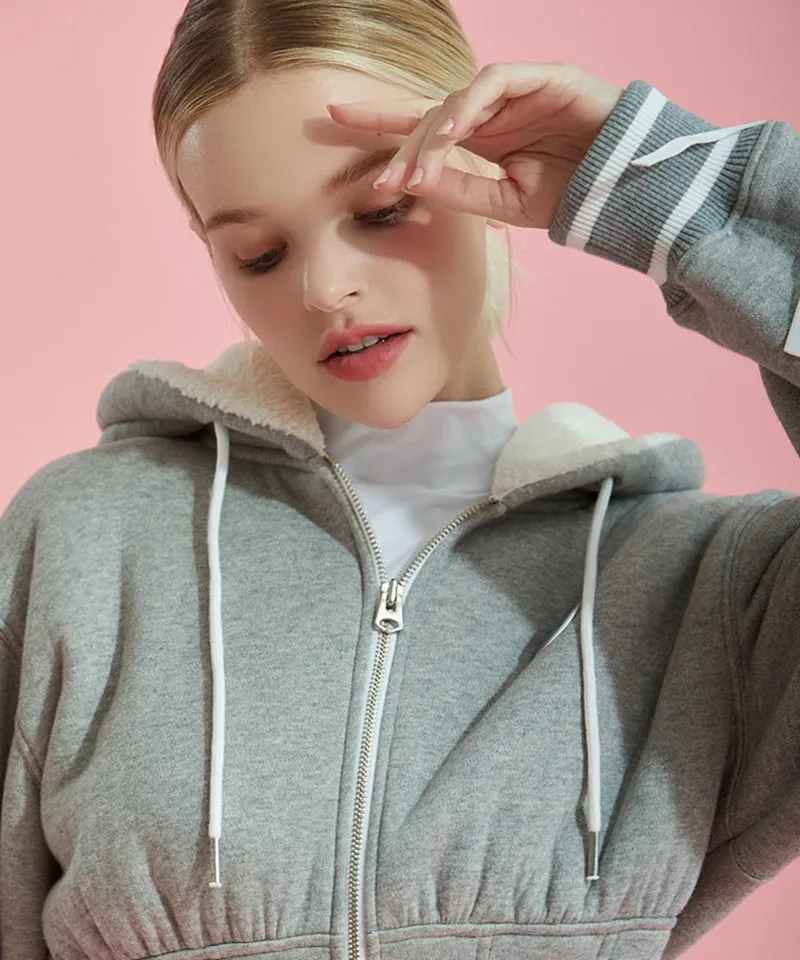 CHUCUCHU Ribbon Line Hooded Zip-up - Gray