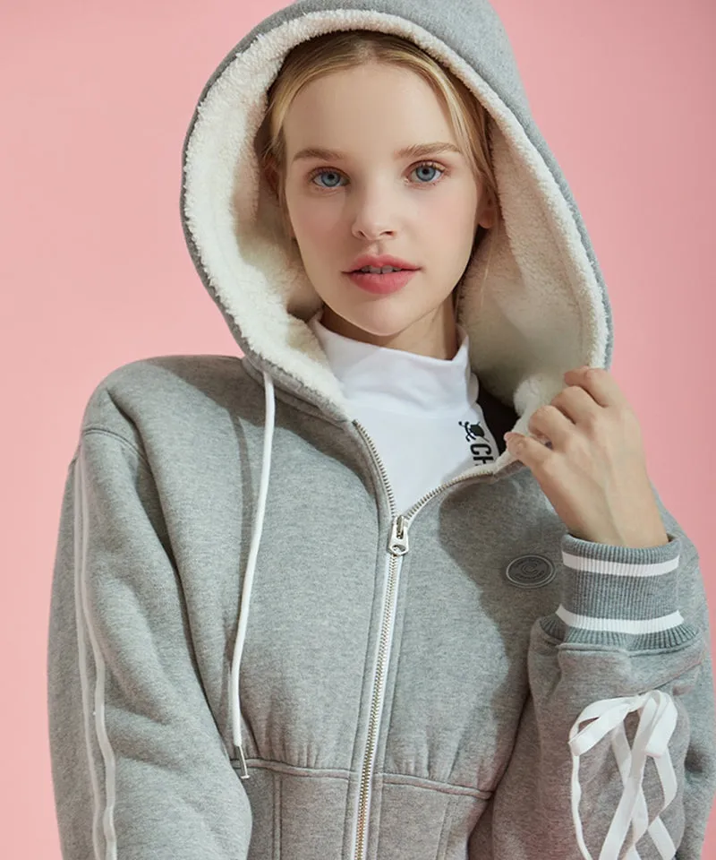 CHUCUCHU Ribbon Line Hooded Zip-up - Gray