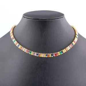 Classic Colorful Tennis Necklace Rectangular Full Zircon Neck Jewelry Adjustable Wedding Party Gift