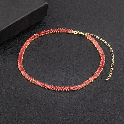 Classic Colorful Tennis Necklace Rectangular Full Zircon Neck Jewelry Adjustable Wedding Party Gift
