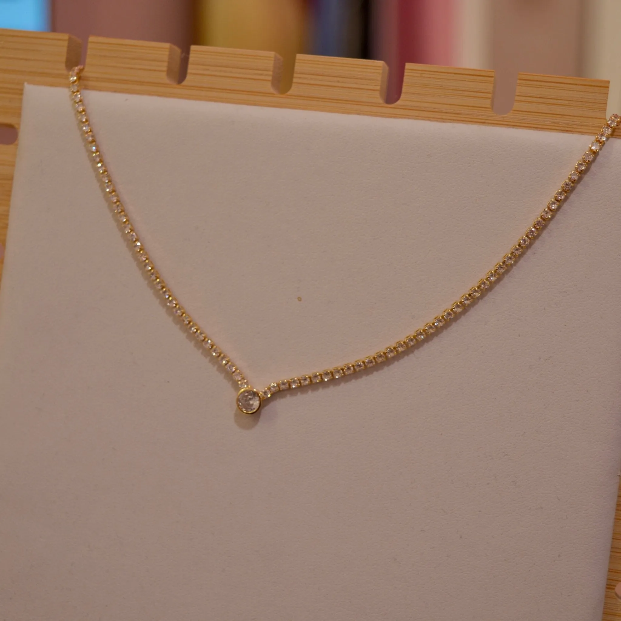 Collana oro tennis con strass e punto luce