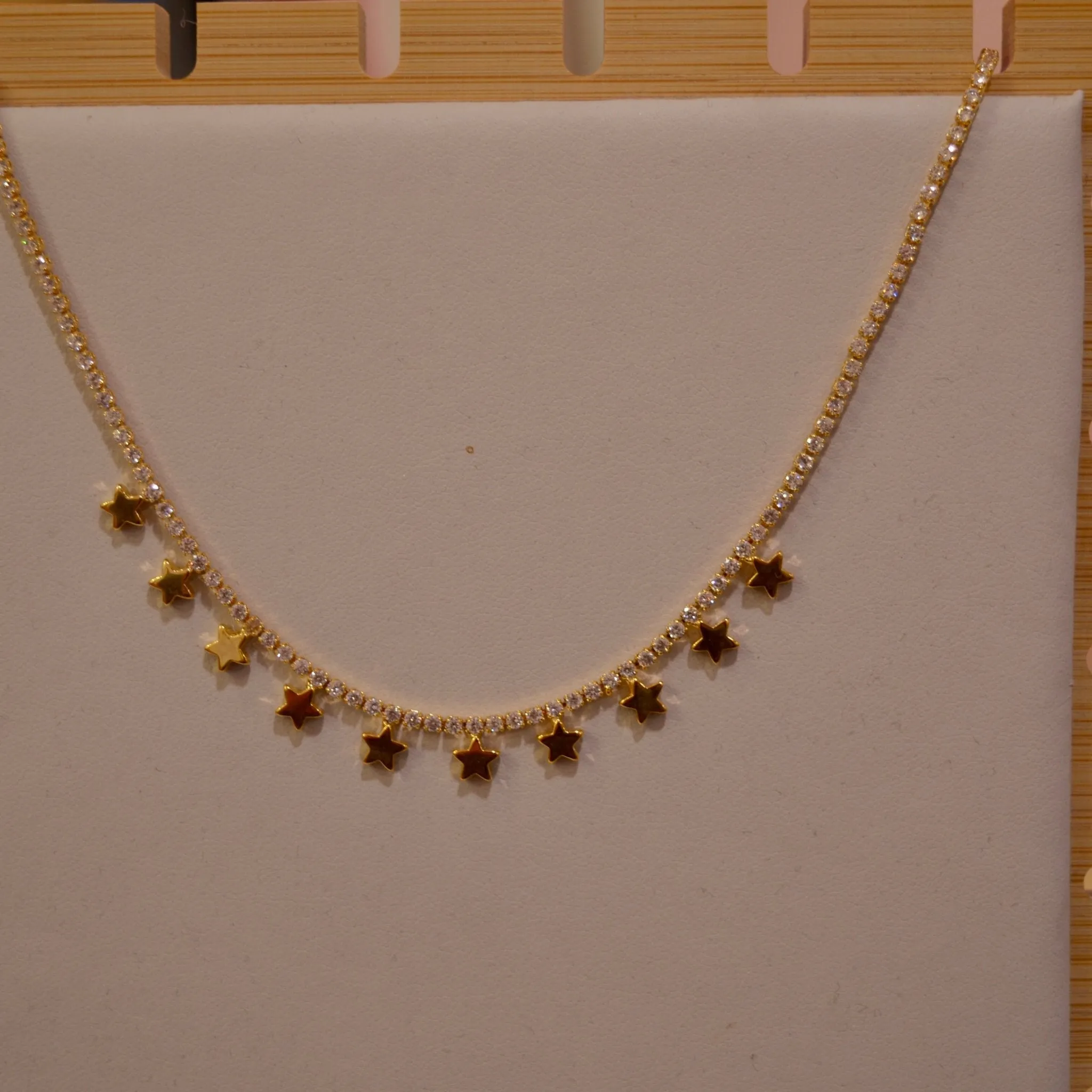 Collana oro tennis con strass e stelline