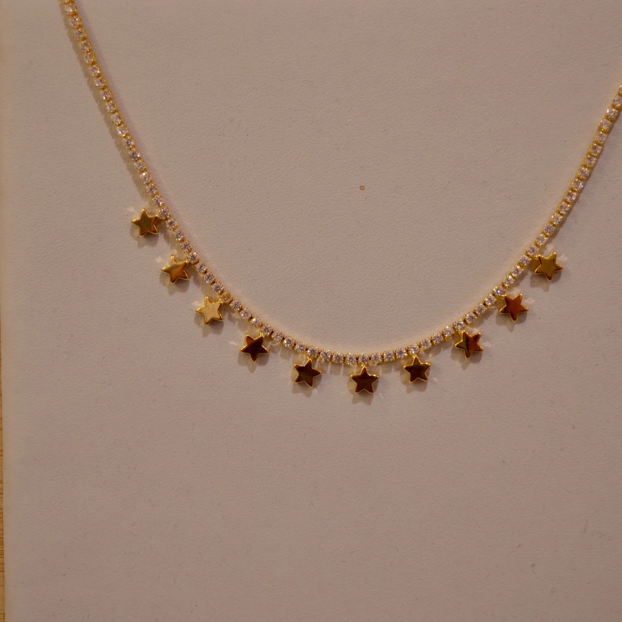 Collana oro tennis con strass e stelline