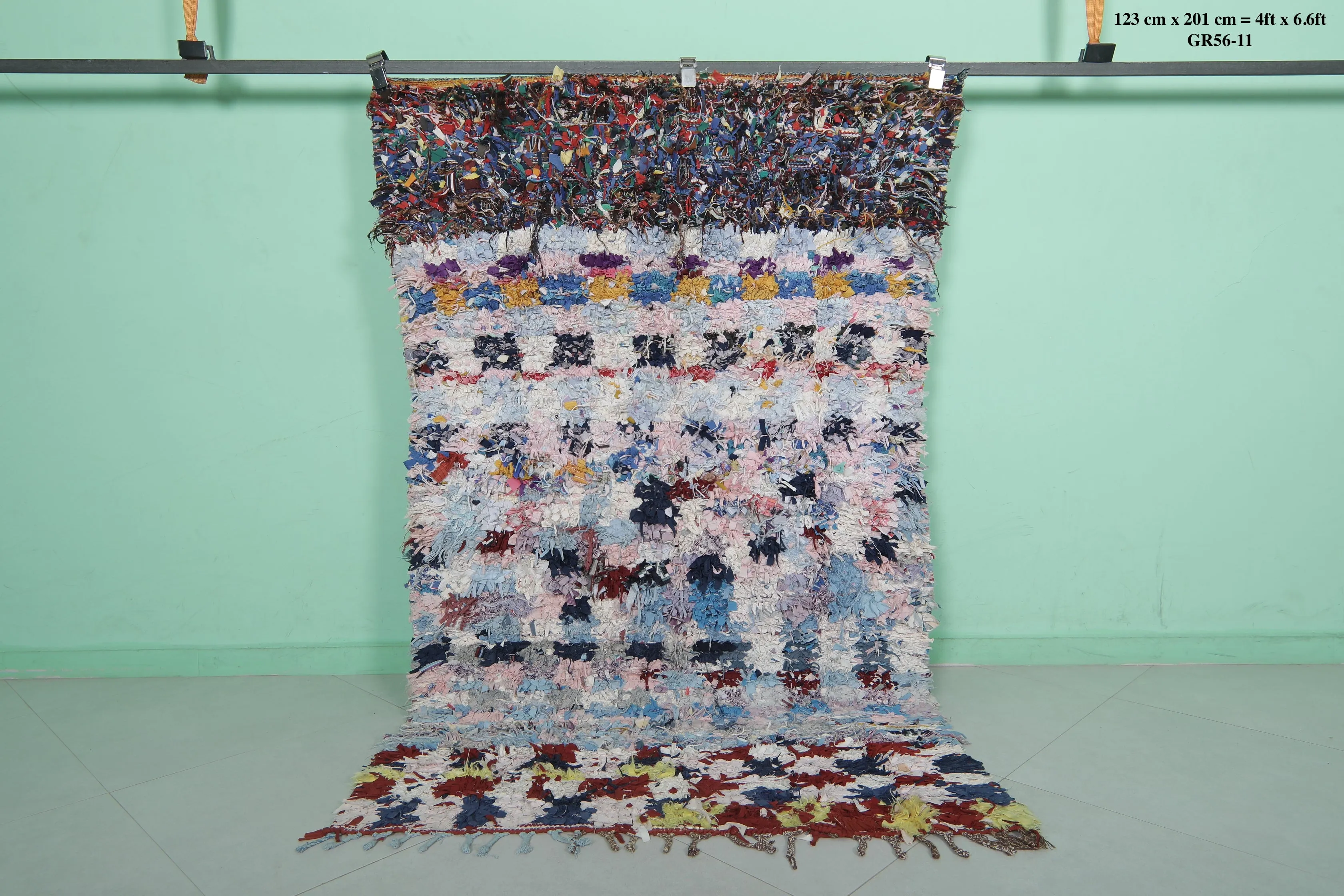 Colorful Moroccan Boucherouite Rug - 4x6.6 ft | Handwoven Eco-Friendly Design