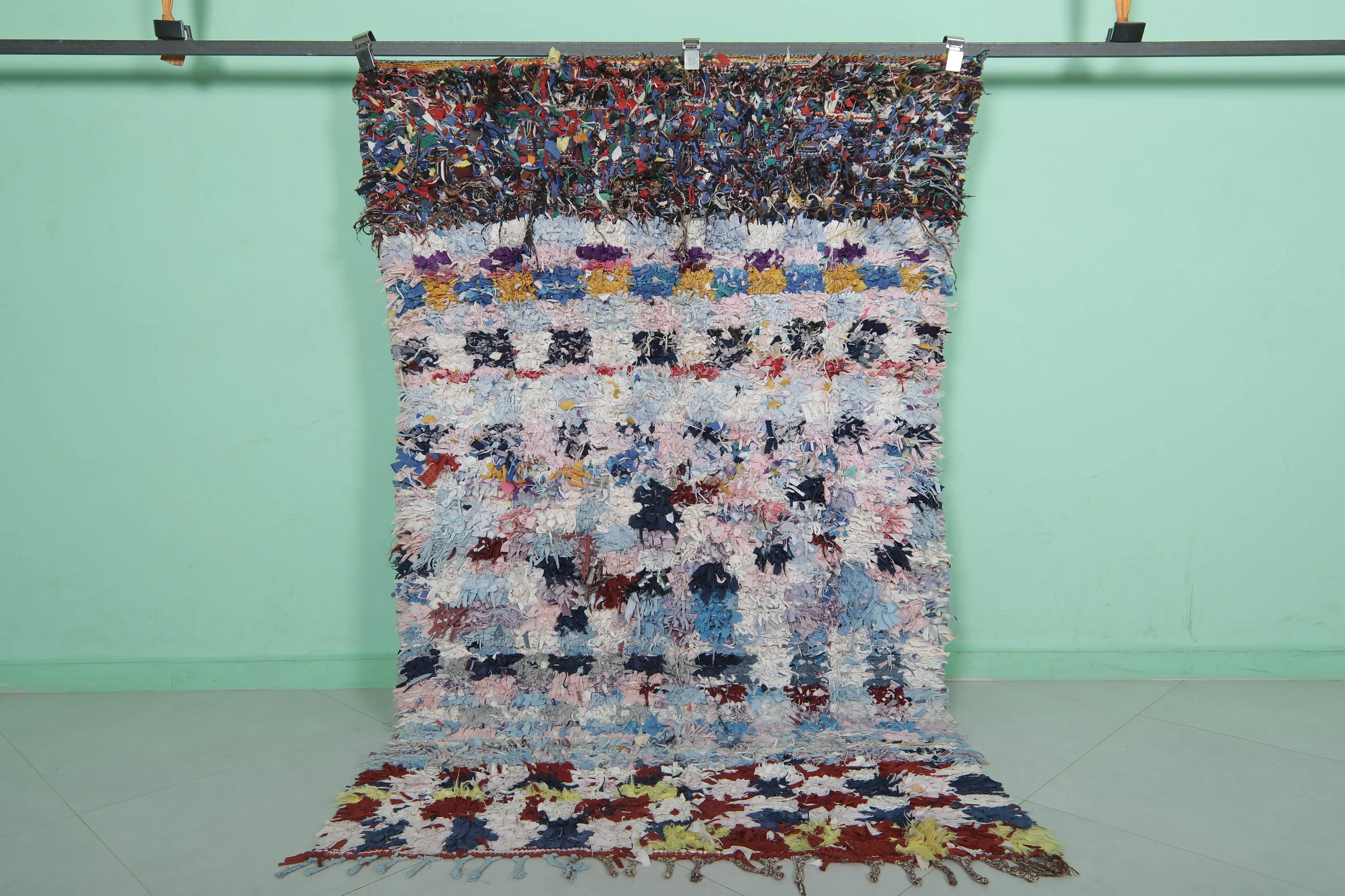 Colorful Moroccan Boucherouite Rug - 4x6.6 ft | Handwoven Eco-Friendly Design