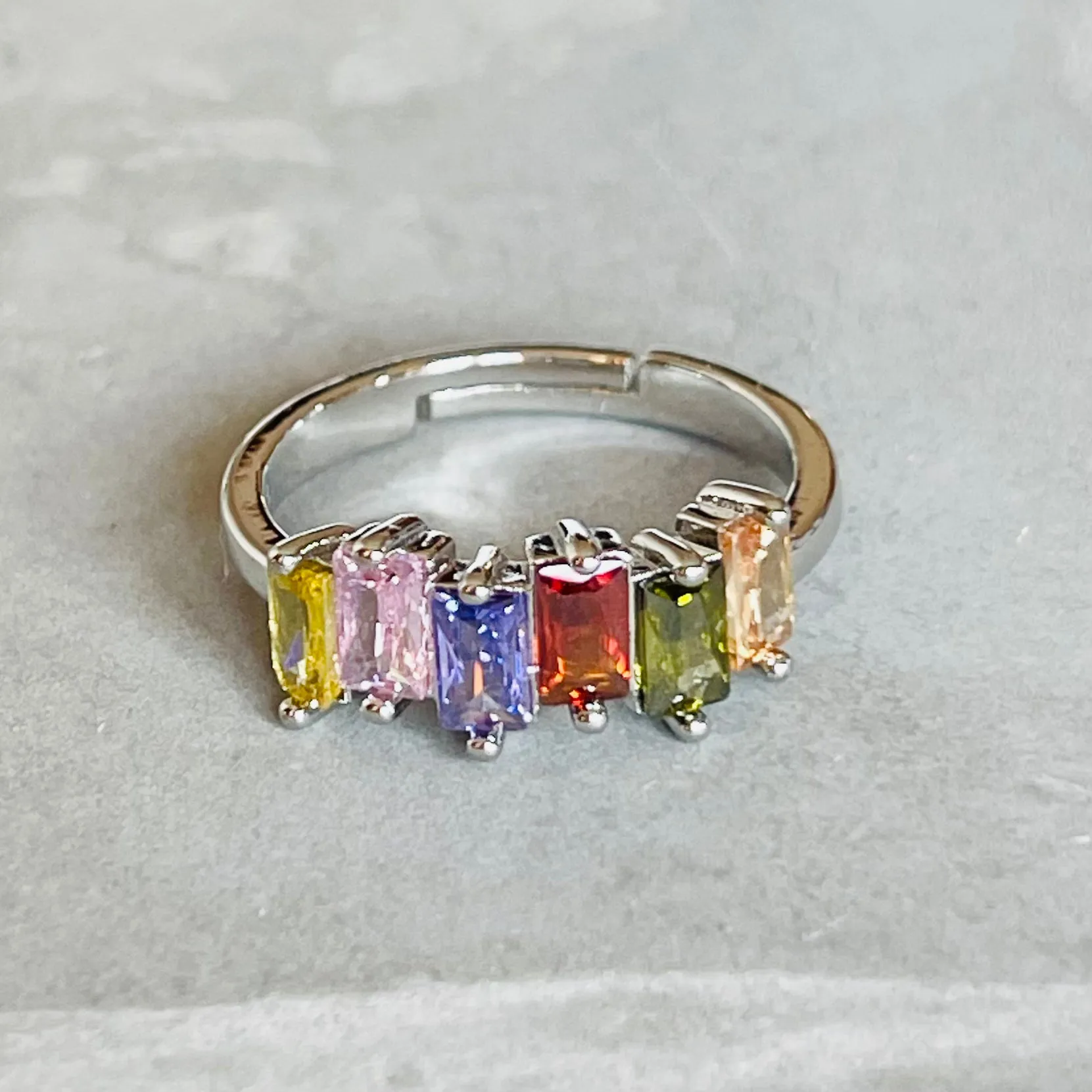 Colorful Shiny Gemstone Adjustable Stackable Ring, Vibrant