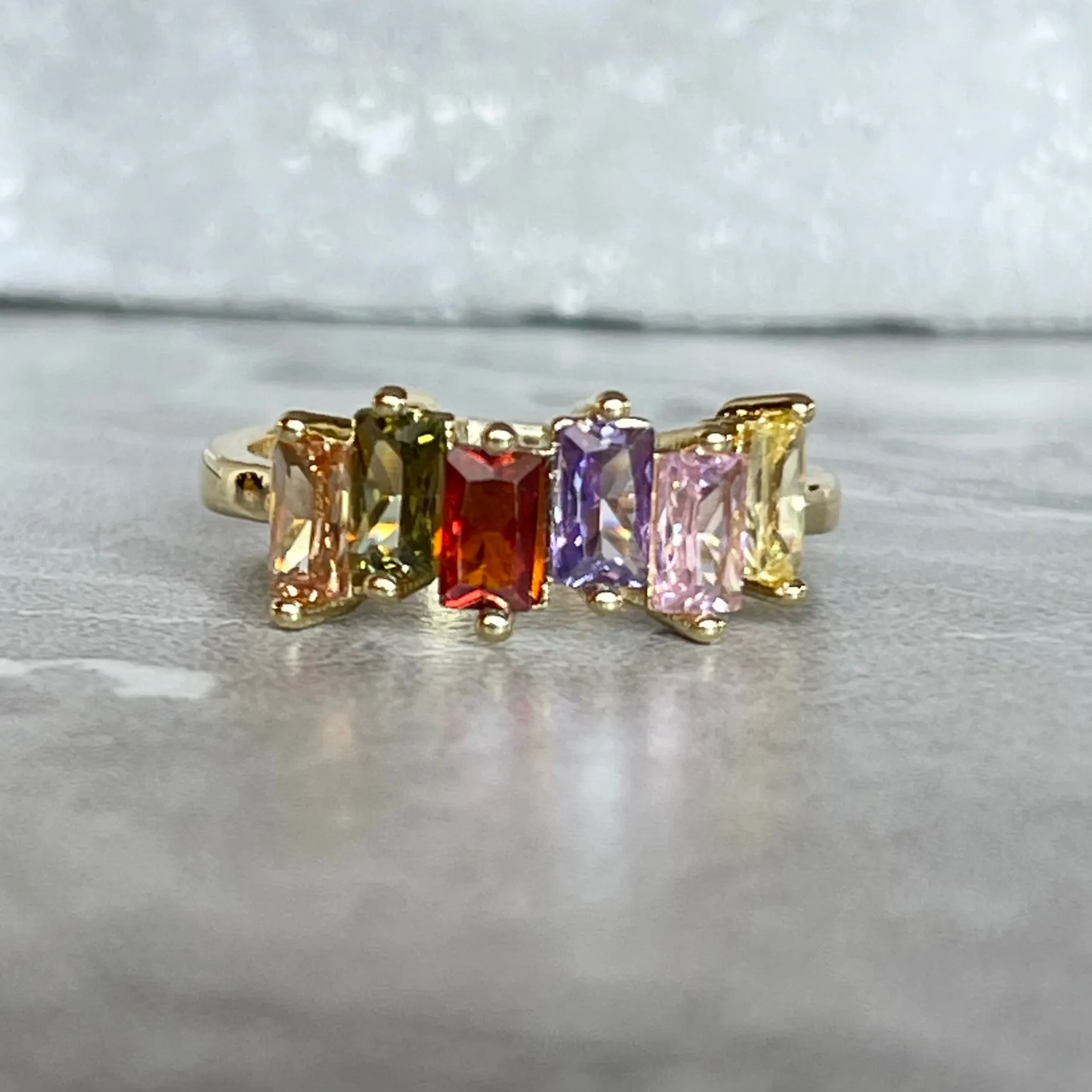 Colorful Shiny Gemstone Adjustable Stackable Ring, Vibrant
