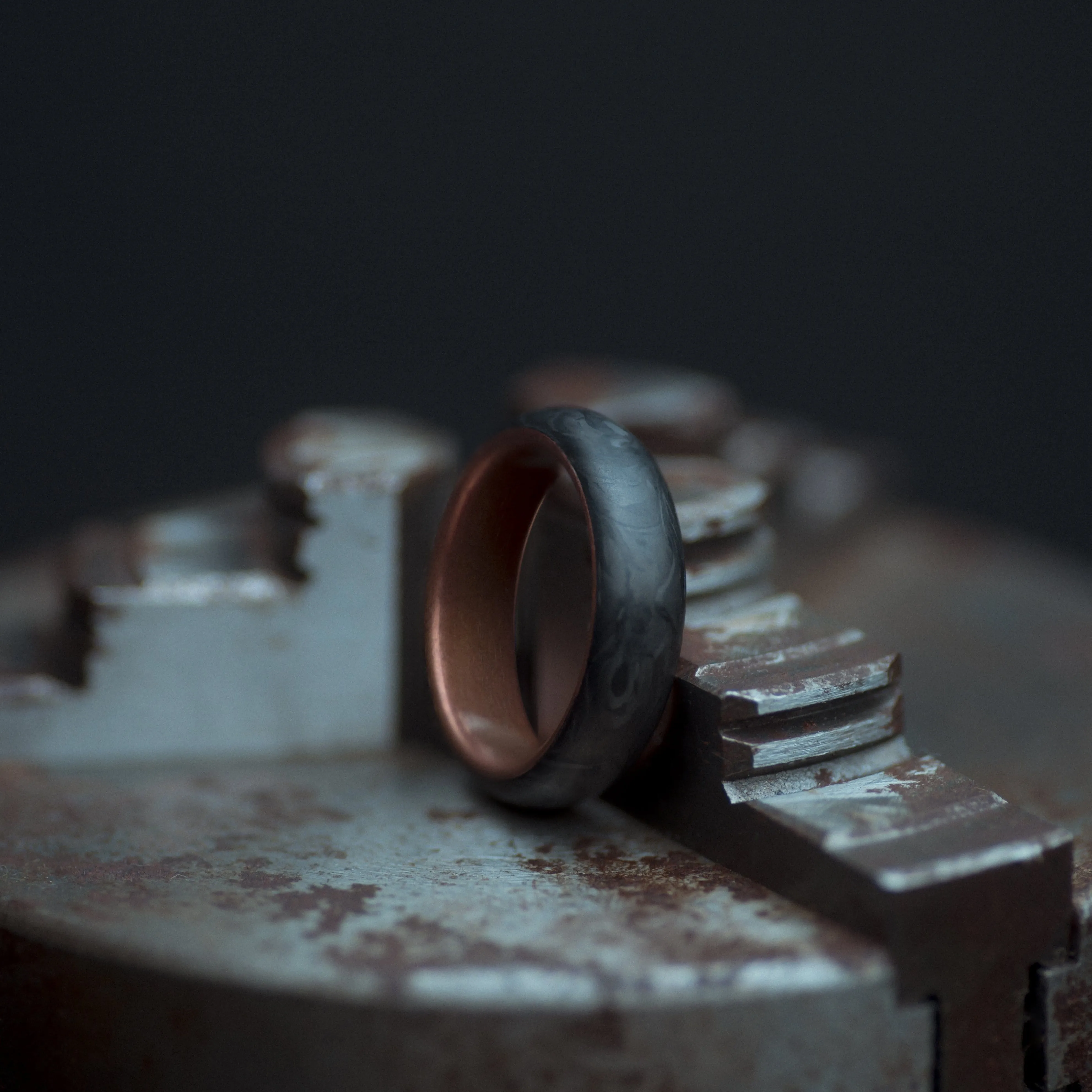 Copper and Forged Carbon Fiber Mens Wedding Band