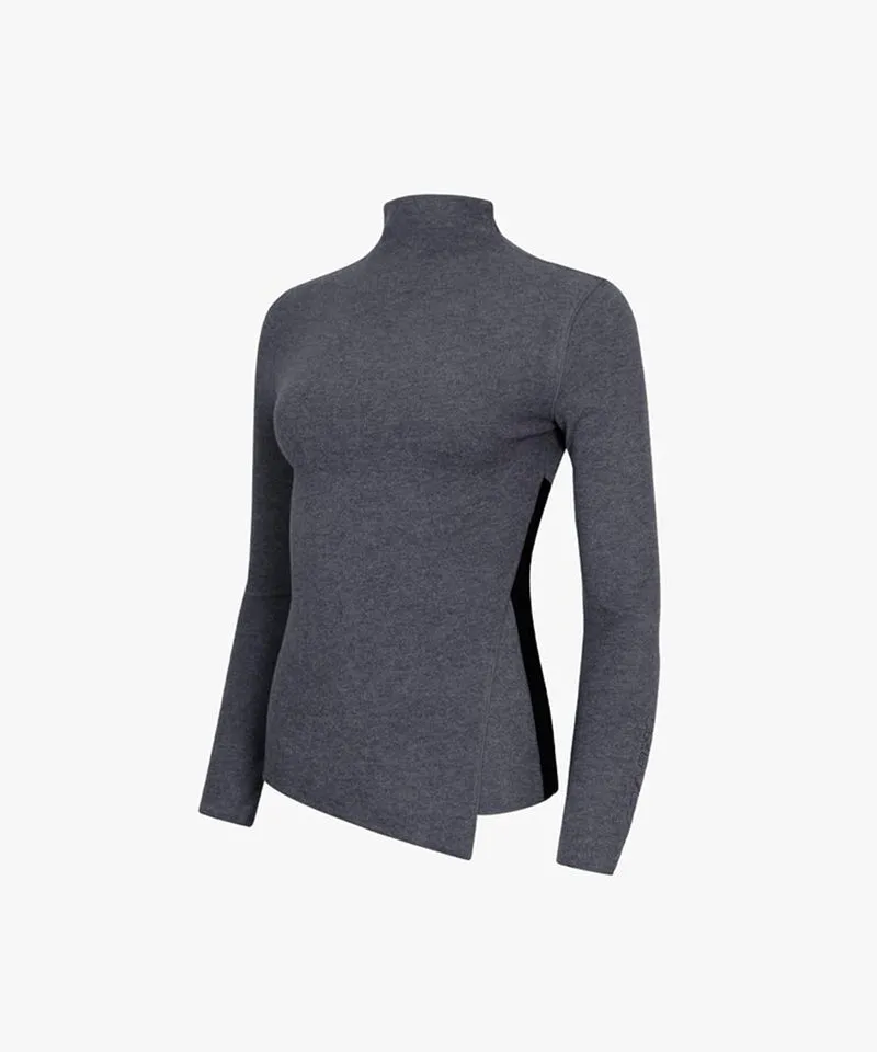 CREVE NINE: Slit High Neck T-Shirt - Charcoal