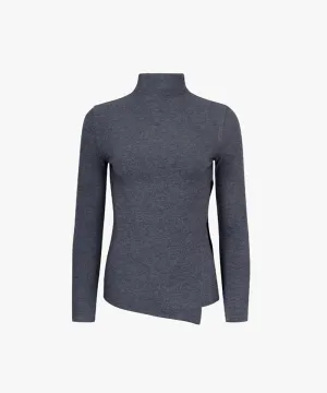 CREVE NINE: Slit High Neck T-Shirt - Charcoal