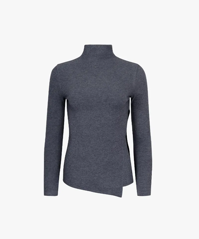 CREVE NINE: Slit High Neck T-Shirt - Charcoal