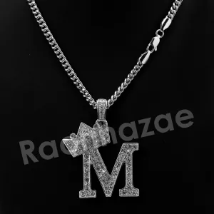 Crown M Initial Pendant Necklace Set.