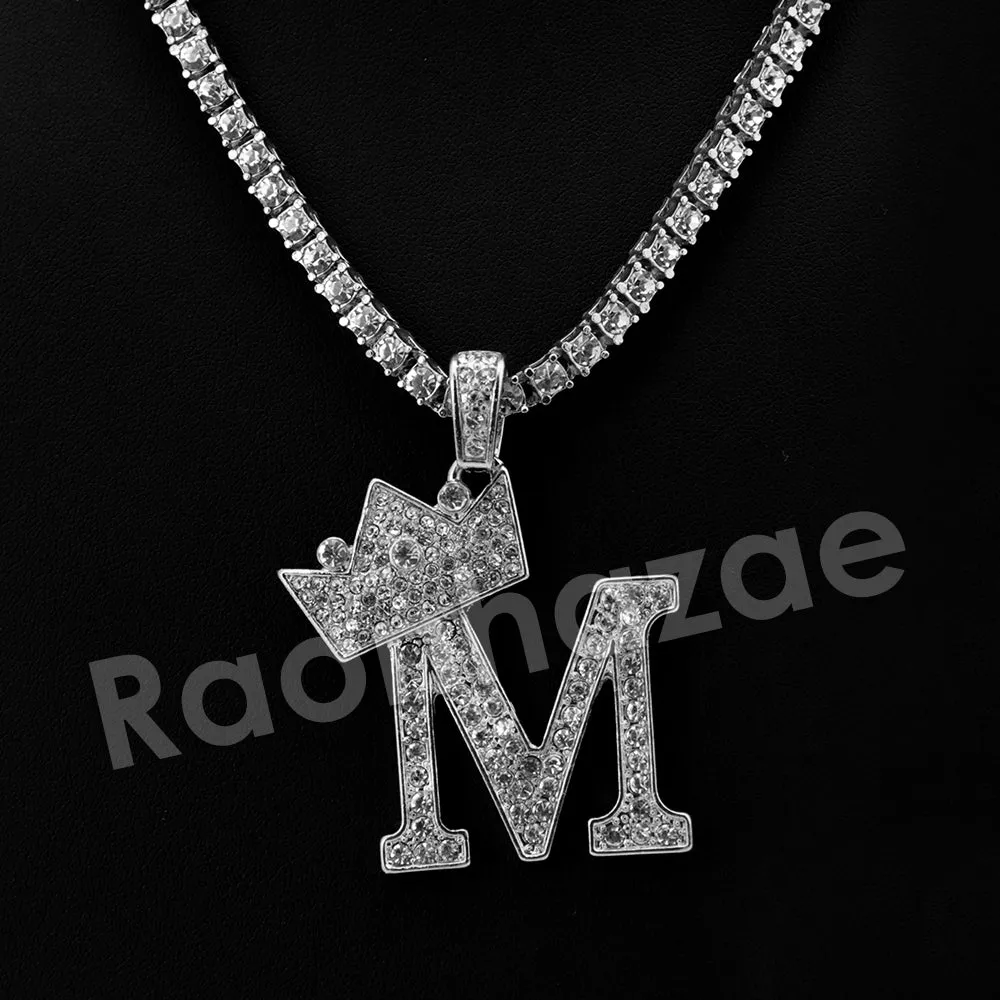 Crown M Initial Pendant Necklace Set.