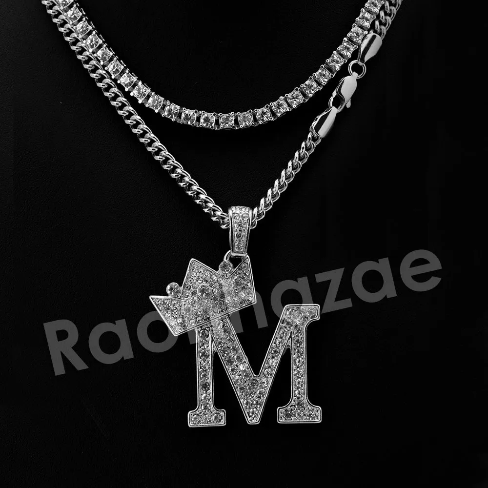 Crown M Initial Pendant Necklace Set.