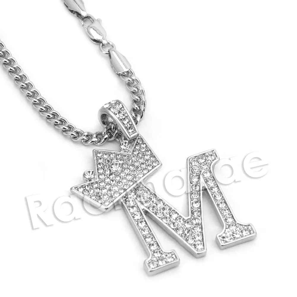 Crown M Initial Pendant Necklace Set.