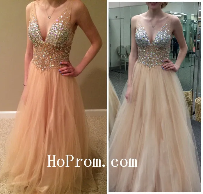 Crystal Prom Dresses,V-Neck Prom Dress,Evening Dress