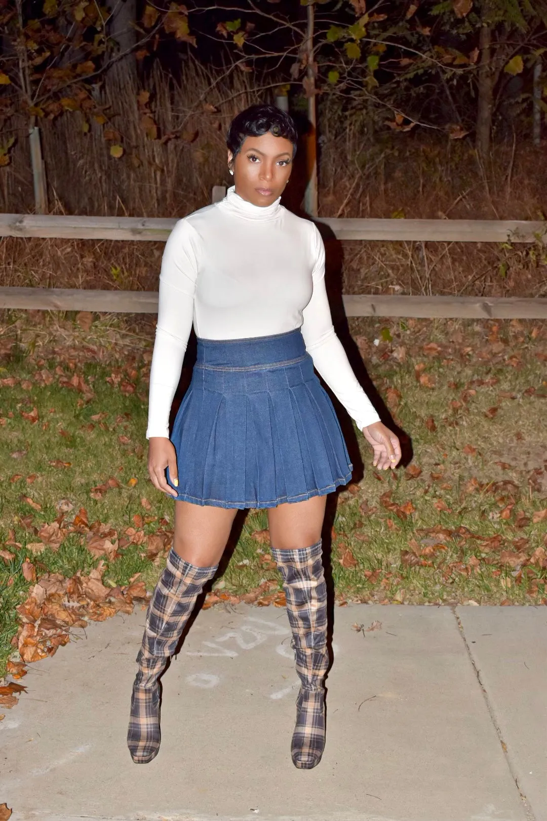 Denim High Waist Tennis Skirt