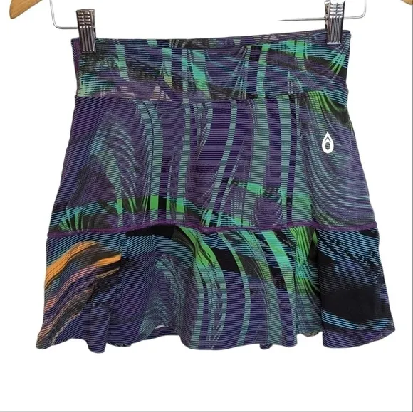 Dona Jo Geometric Print Multi-Color Ruffle Athleisure Casual Skirt Skort Size 1