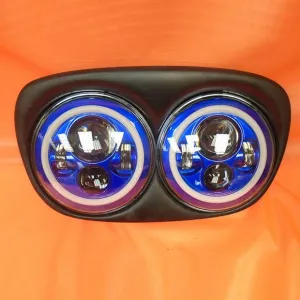 DUAL 7" BLUE DAYMAKER BLUE HALO LED ROAD GLIDE Black Light Bulb Headlight Motorcycle Harley   Bezel