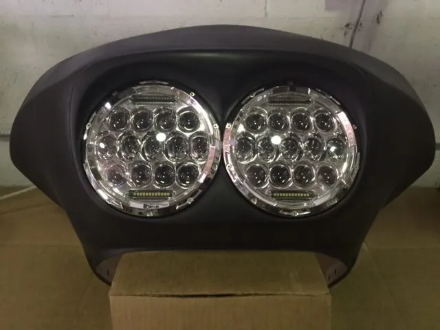DUAL 7" DAYMAKER 2014 - 2018   75 WATT LED Replacement ROAD GLIDE Chrome Light Bulb Headlight Harley   Bezel