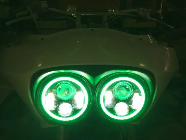 DUAL 7" DAYMAKER 2014 - 2018   GREEN HALO LED Replacement ROAD GLIDE Black Light Bulb Headlight Harley   Bezel