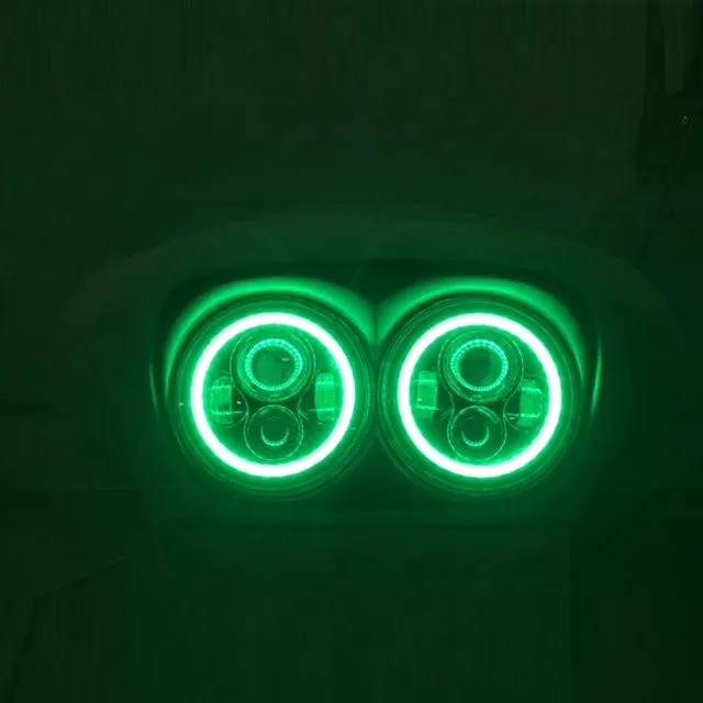 DUAL 7" DAYMAKER 2014 - 2018   GREEN HALO LED Replacement ROAD GLIDE Black Light Bulb Headlight Harley   Bezel