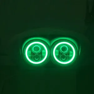 DUAL 7" DAYMAKER 2014 - 2018   GREEN HALO LED Replacement ROAD GLIDE Black Light Bulb Headlight Harley   Bezel