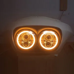 DUAL 7" DAYMAKER 2014 - 2018   ORANGE HALO LED Replacement ROAD GLIDE Black Light Bulb Headlight Harley   Bezel