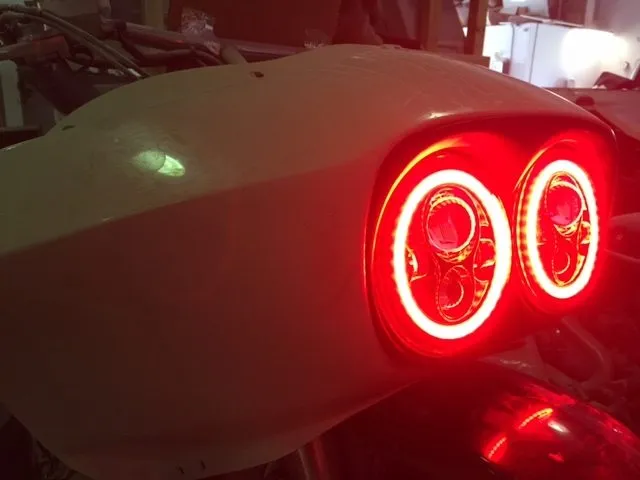 DUAL 7" DAYMAKER 2014 - 2018   RED HALO LED Replacement ROAD GLIDE Chrome Light Bulb Headlight Harley   Bezel