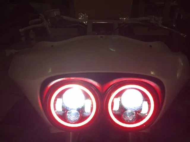 DUAL 7" DAYMAKER 2014 - 2018   RED HALO LED Replacement ROAD GLIDE Chrome Light Bulb Headlight Harley   Bezel