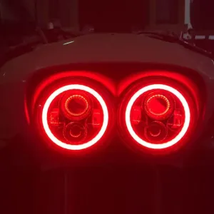 DUAL 7" DAYMAKER 2014 - 2018   RED HALO LED Replacement ROAD GLIDE Chrome Light Bulb Headlight Harley   Bezel