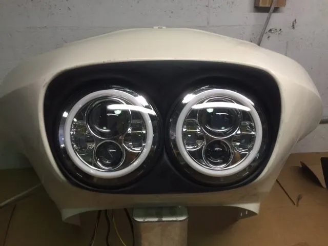 DUAL 7" DAYMAKER 2014 - 2018   RED HALO LED Replacement ROAD GLIDE Chrome Light Bulb Headlight Harley   Bezel