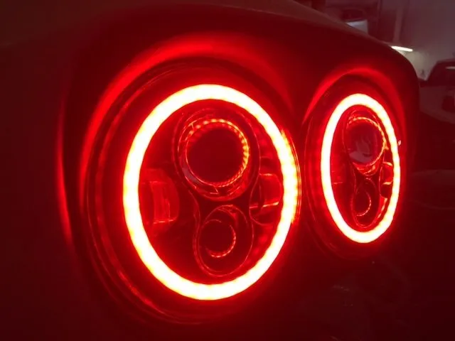 DUAL 7" DAYMAKER 2014 - 2018   RED HALO LED Replacement ROAD GLIDE Chrome Light Bulb Headlight Harley   Bezel